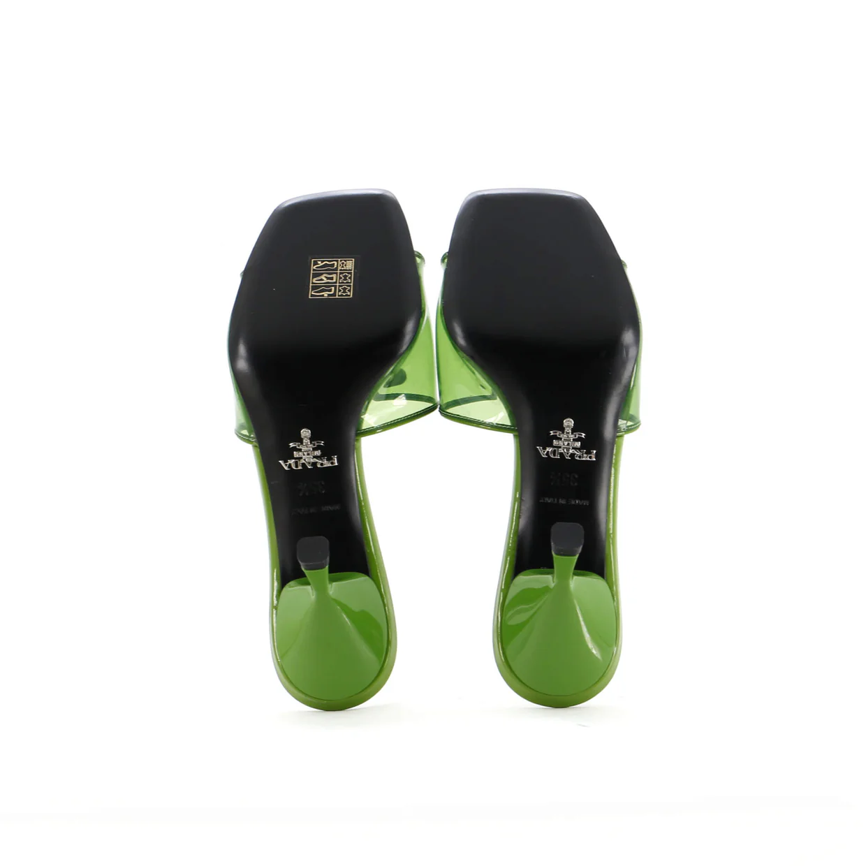 Women's Triangle Logo Kitten Heeled Sandals PVC with Patent - Deep Luxury