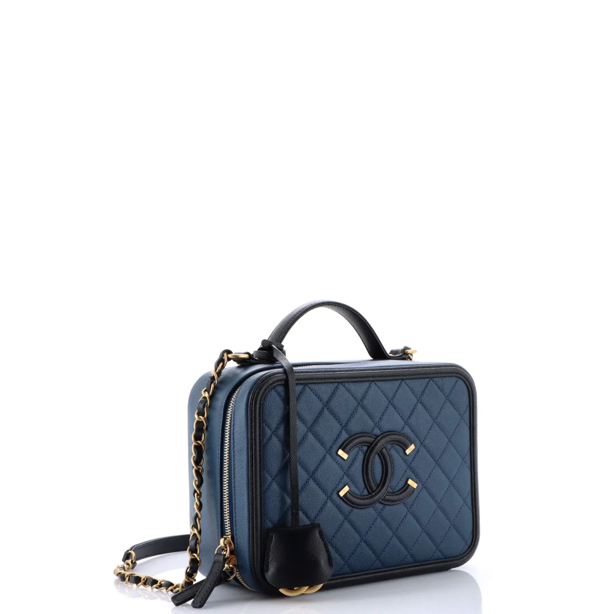 Filigree Vanity Case Quilted Caviar Large - Deep Luxury