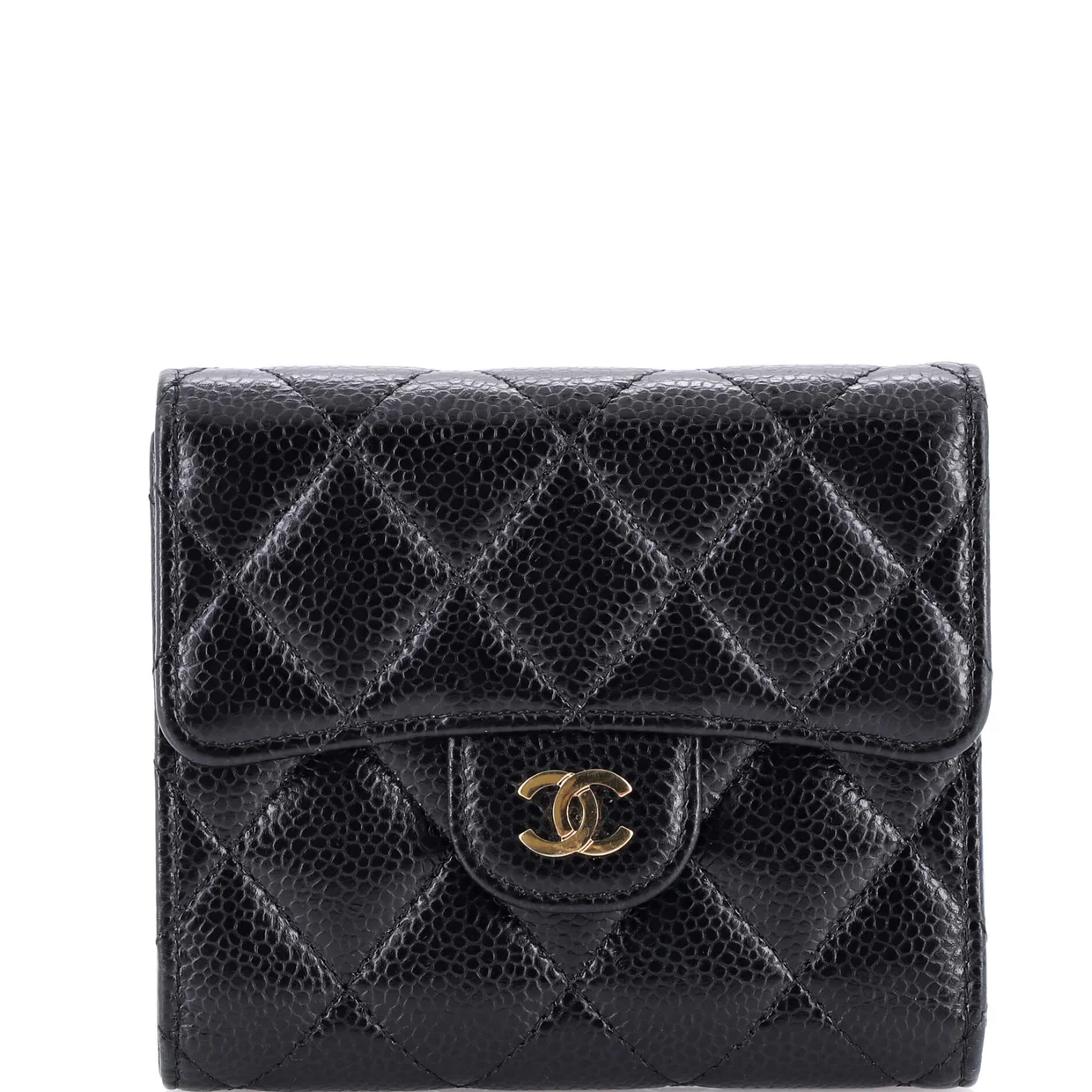 CC Compact Classic Flap Wallet Quilted Caviar - Deep Luxury