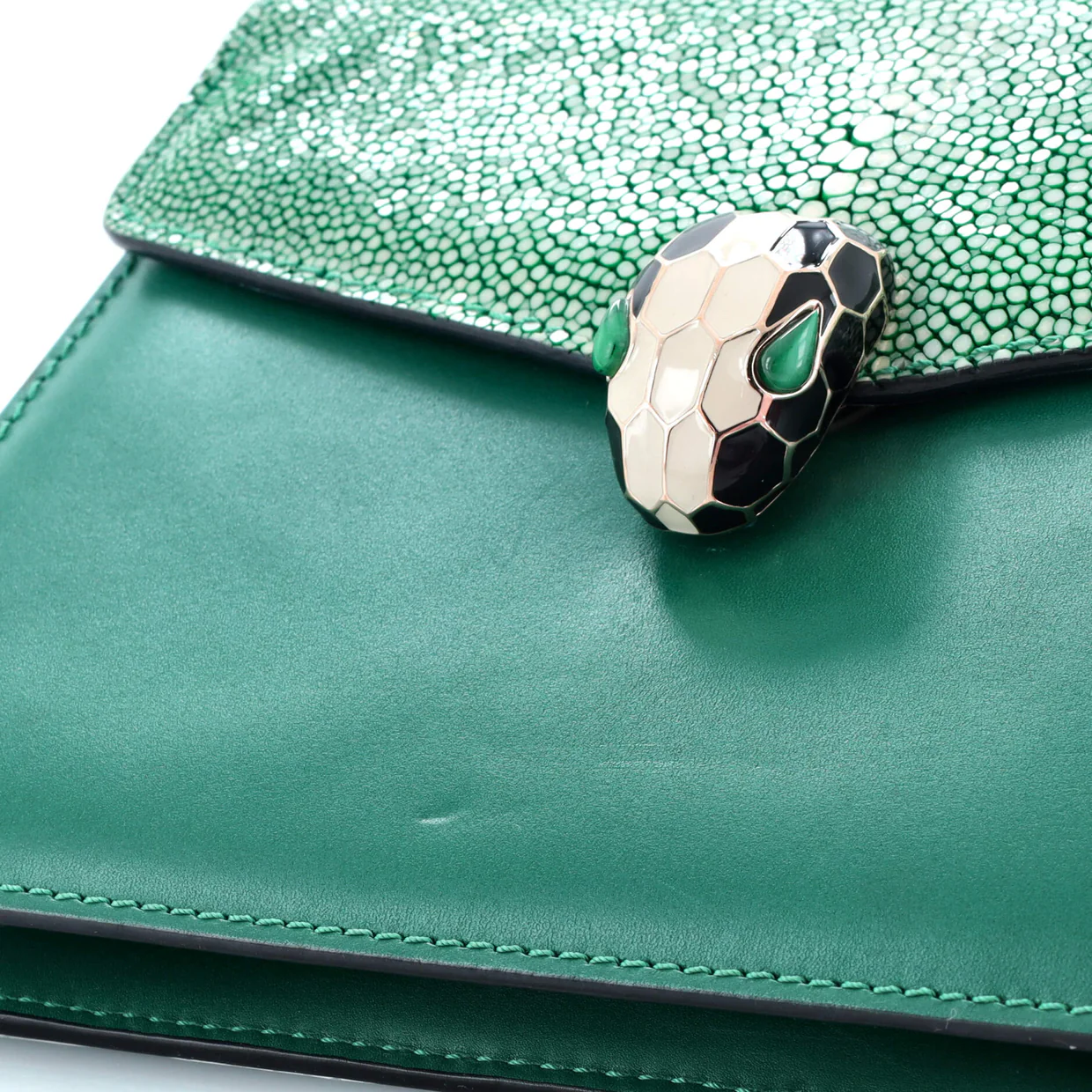 Serpenti Forever Square Shoulder Bag Leather and Stingray Small - Deep Luxury