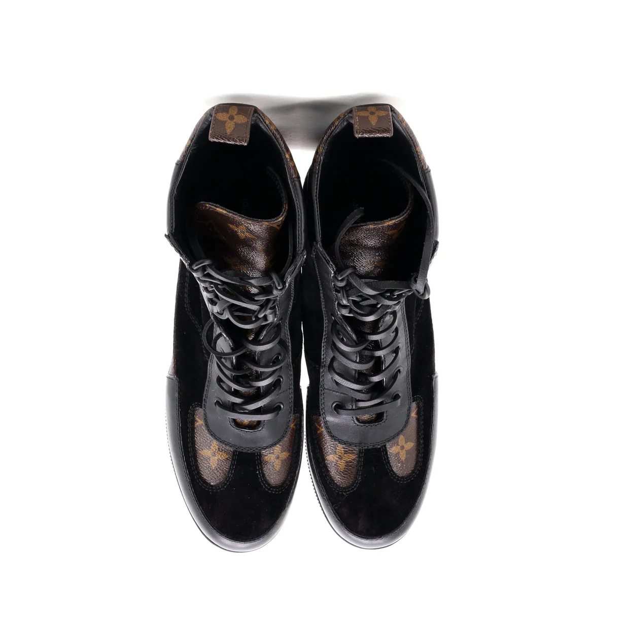 Women's Laureate Platform Desert Boots Suede with Monogram Canvas - Deep Luxury