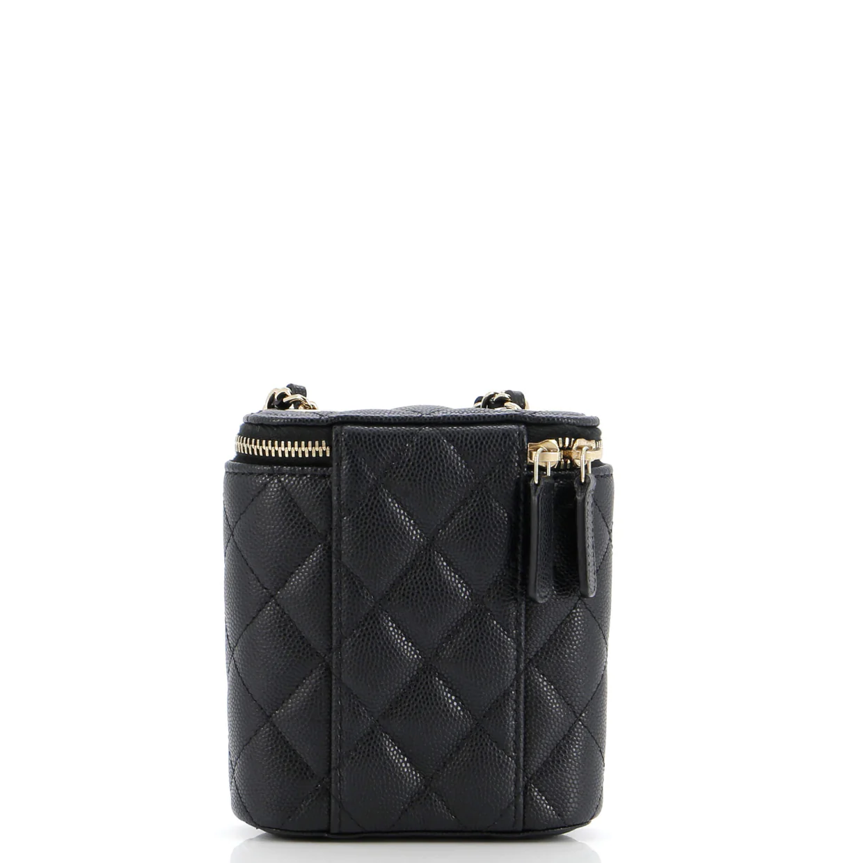 Vertical Classic Vanity Case with Chain Quilted Caviar Small - Deep Luxury