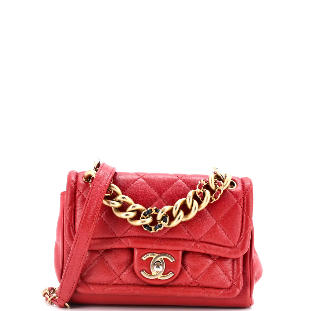 Linked In CC Chain Flap Bag Quilted Lambskin Small - Deep Luxury