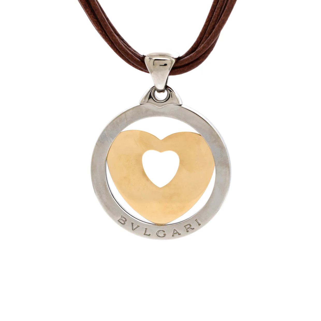 Tondo Heart Necklace Stainless Steel with 18K Yellow Gold and Cord - Deep Luxury
