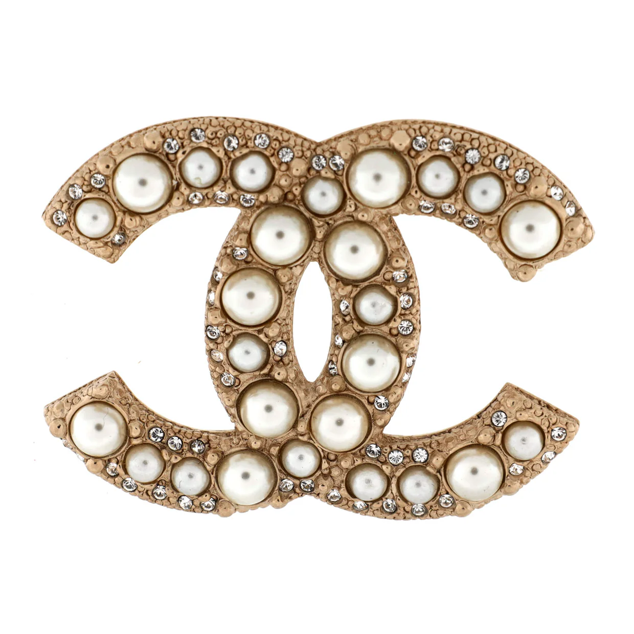 CC Brooch Metal with Crystals and Faux Pearls - Deep Luxury