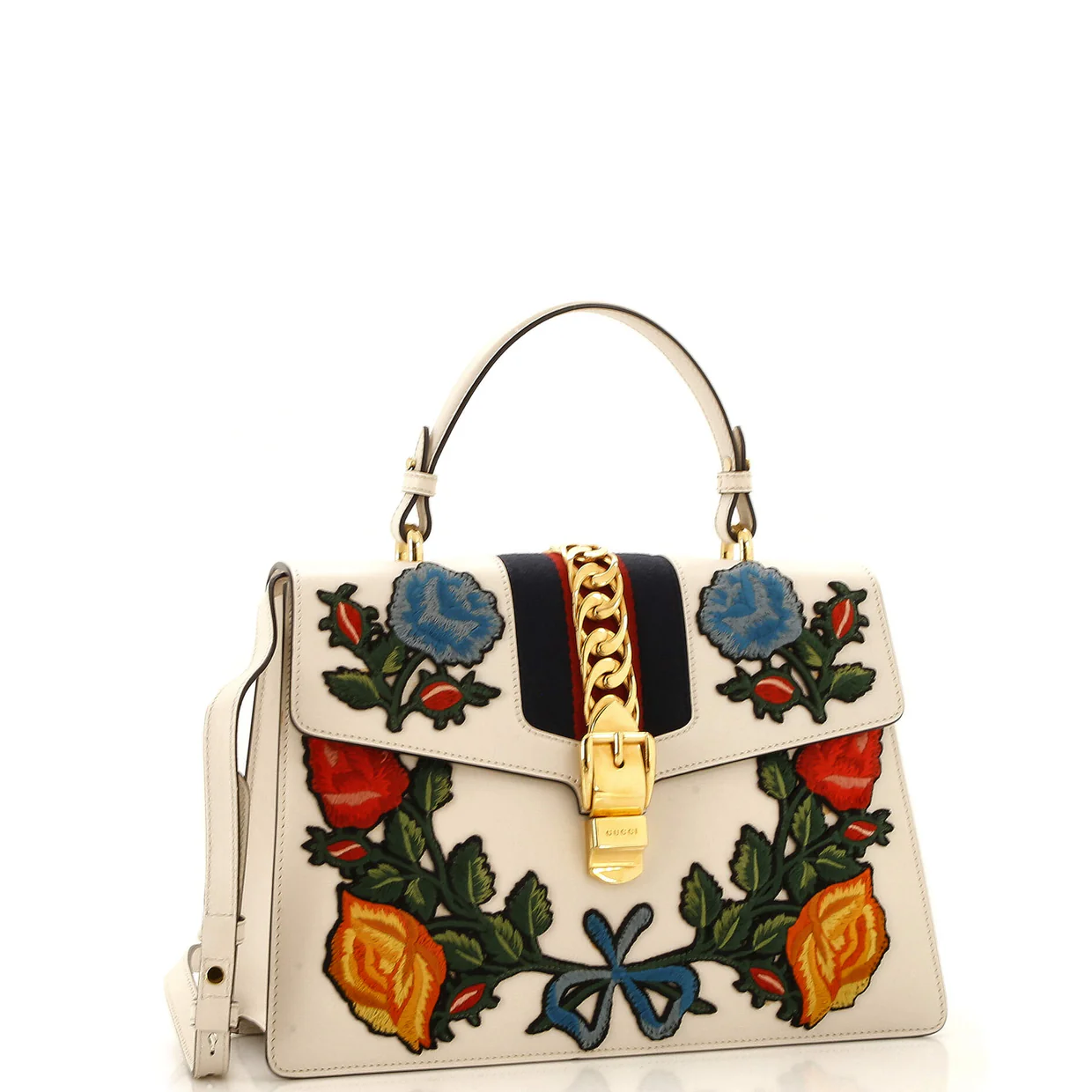 Sylvie Top Handle Bag Embroidered Leather Medium - Deep Luxury