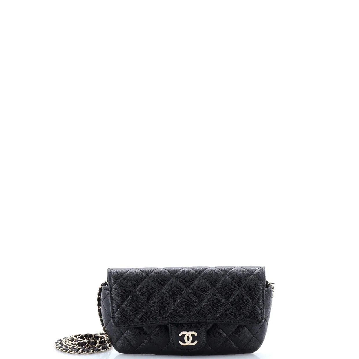 Classic Sunglasses Case with Chain Quilted Caviar - Deep Luxury