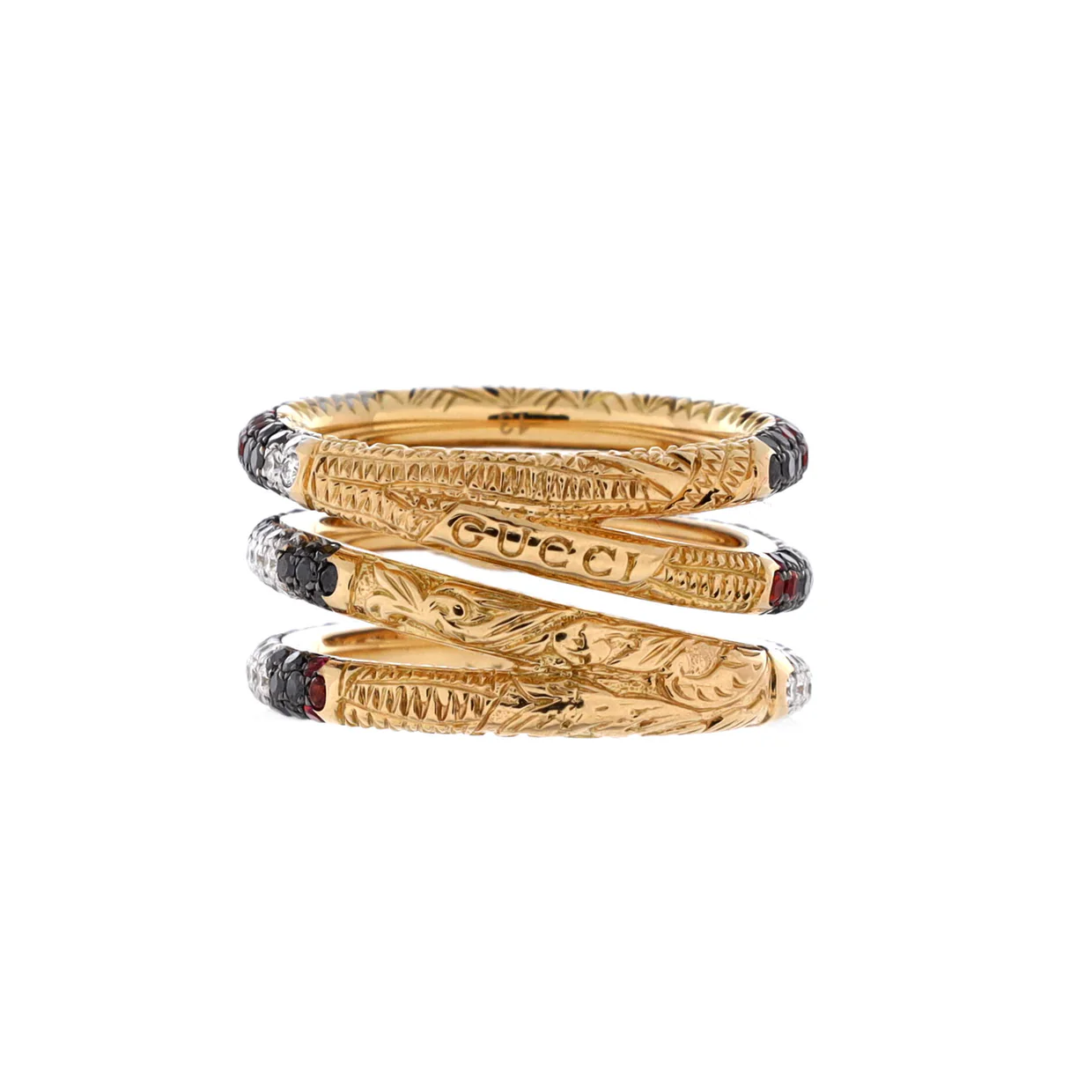 Ouroboros Snake 3 Row Ring 18K Yellow Gold with Diamonds, Topaz and Sapphire - Deep Luxury