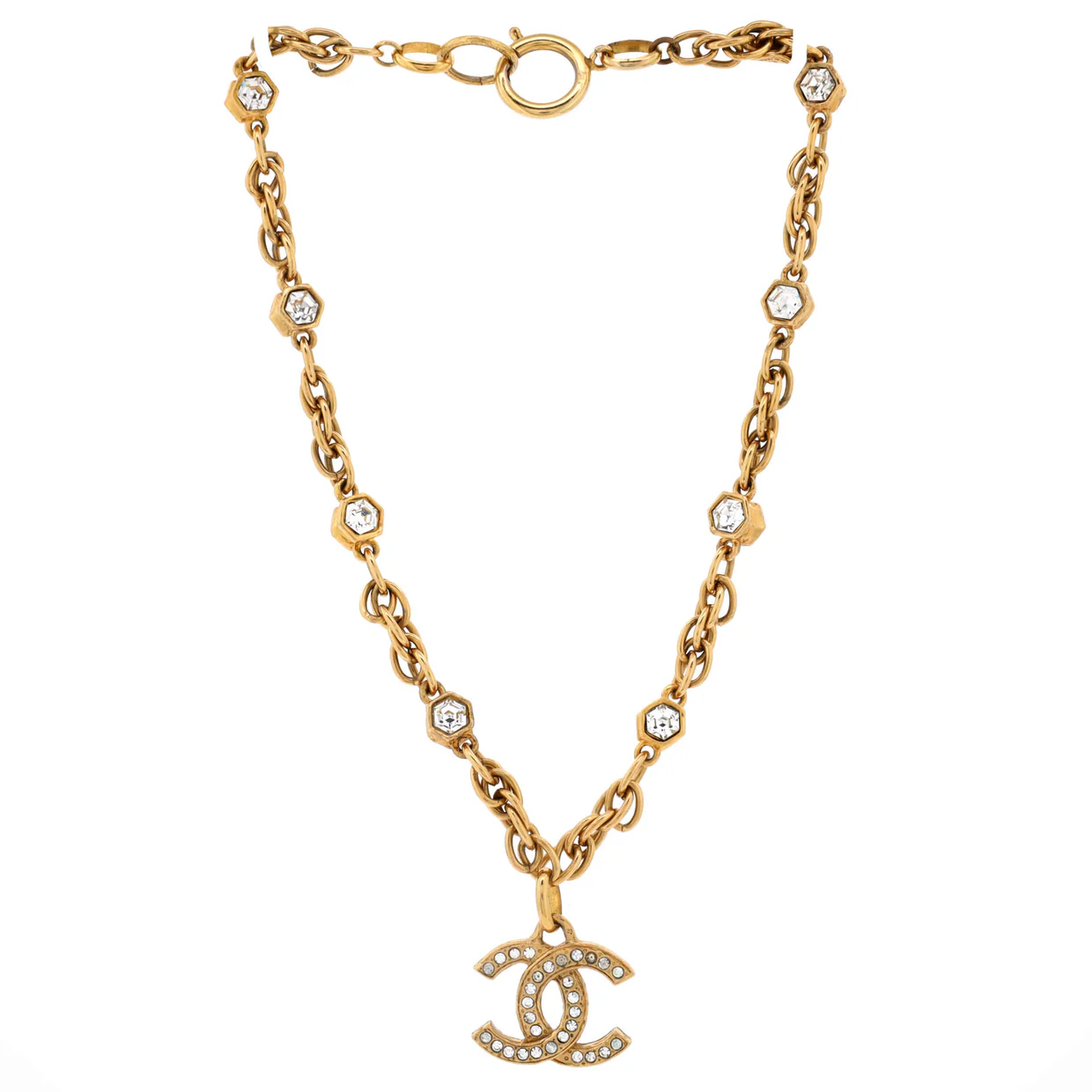 Vintage CC Pendant Choker Necklace Metal with Crystals - Deep Luxury