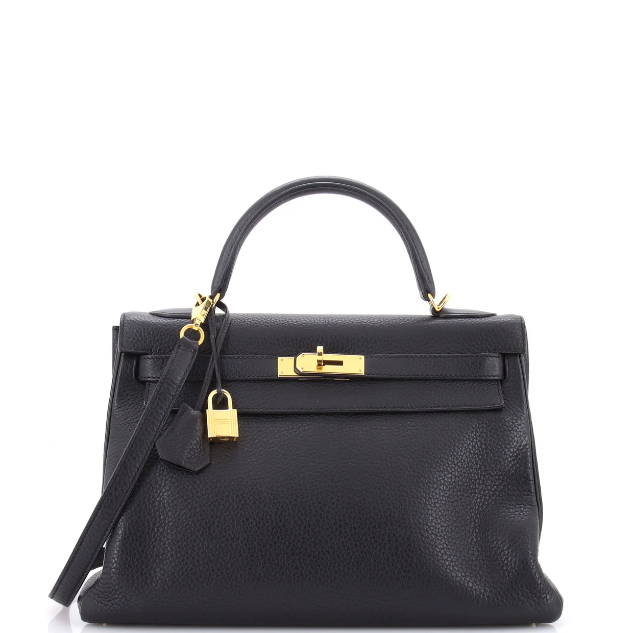 Kelly Handbag Noir Clemence with Gold Hardware 32 - Deep Luxury