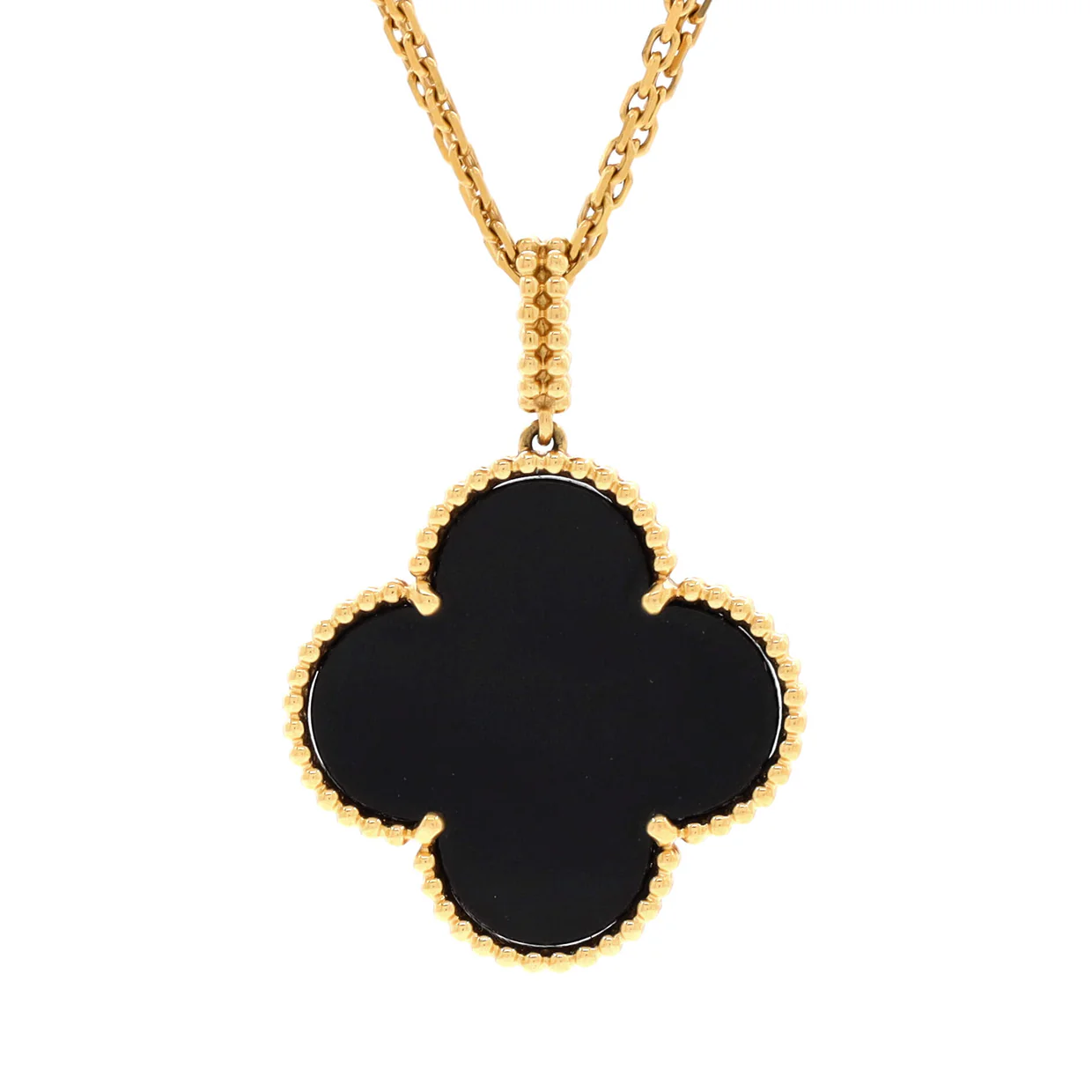 Magic Alhambra Pendant Necklace 18K Yellow Gold and Onyx - Deep Luxury