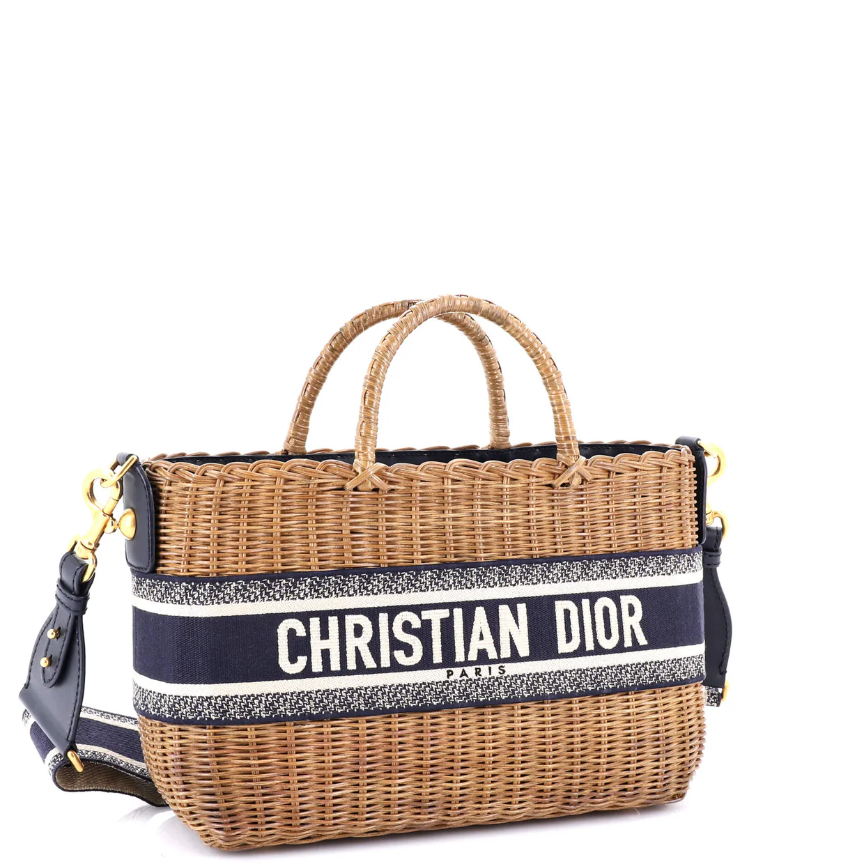 Basket Bag Wicker and Oblique Canvas Large - Deep Luxury