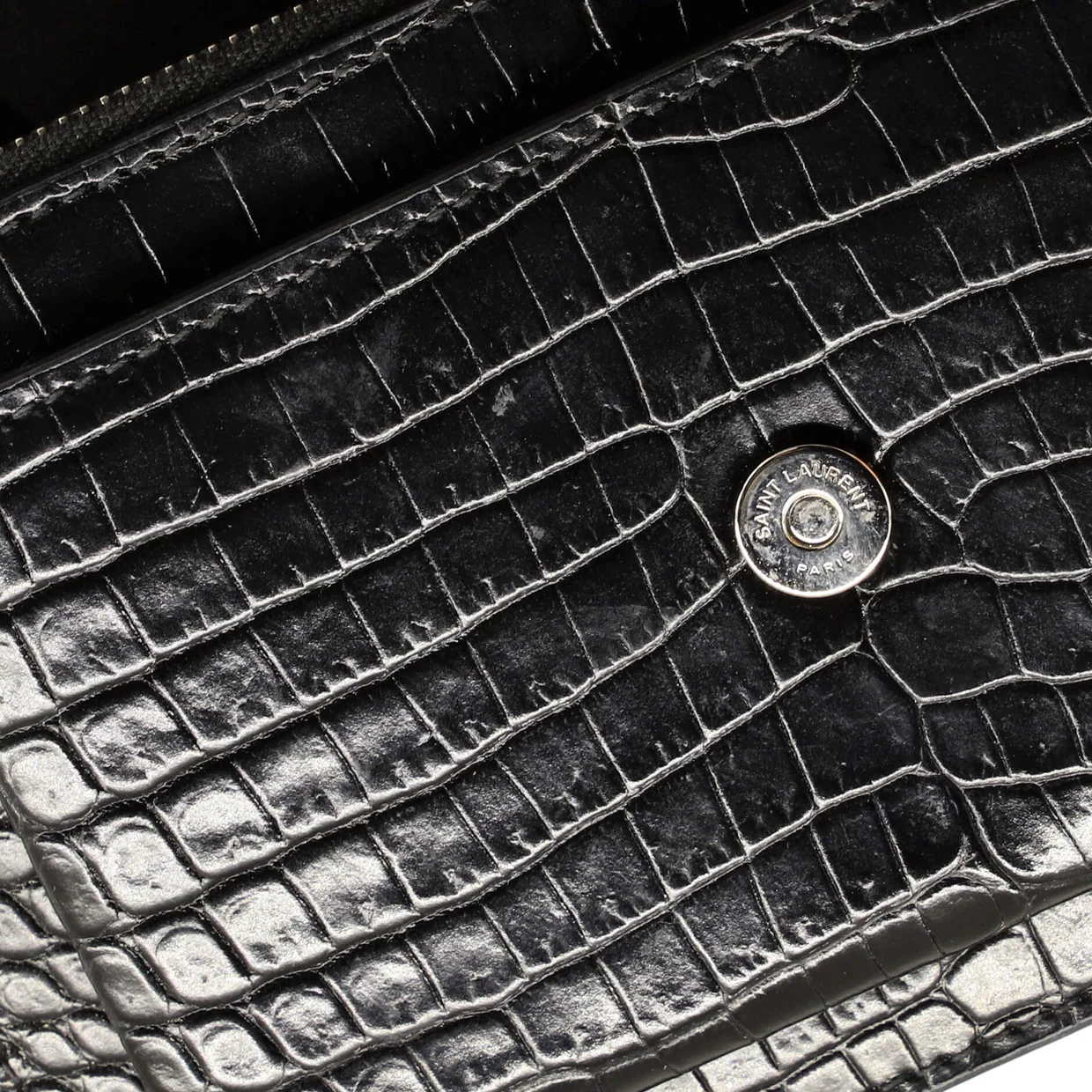 Sunset Chain Wallet Crocodile Embossed Leather - Deep Luxury