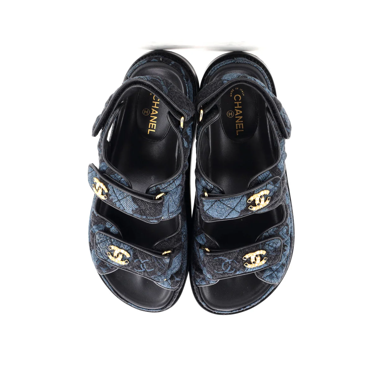 Women's Velcro Dad Sandals Quilted Printed Denim - Deep Luxury