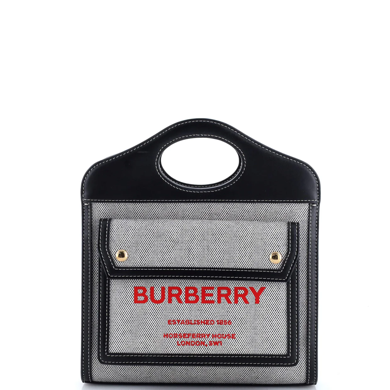 Logo Pocket Tote Canvas with Leather Mini - Deep Luxury