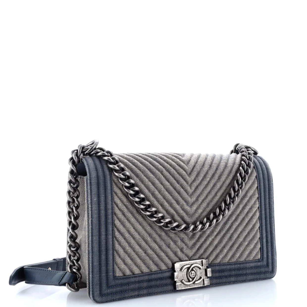 Boy Flap Bag Chevron Denim New Medium - Deep Luxury