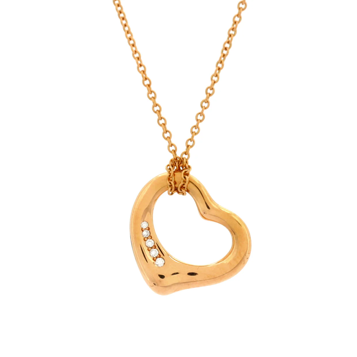 Elsa Peretti Open Heart 5 Diamonds Pendant Necklace 18K Rose Gold with Diamonds - Deep Luxury