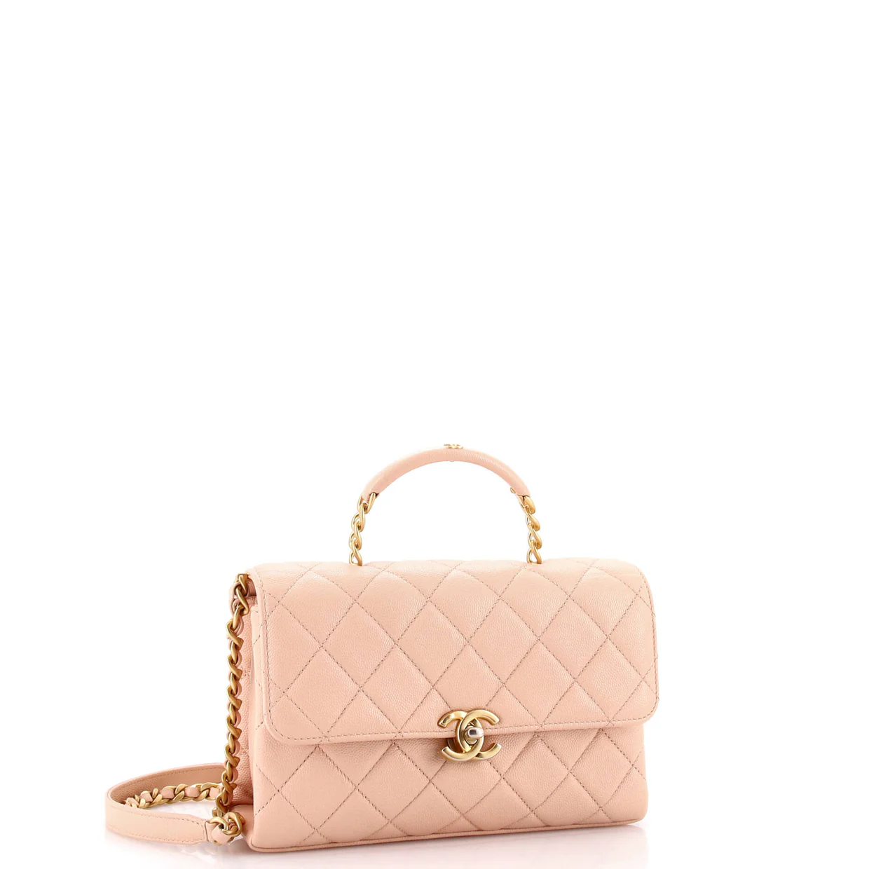 Carry Me Top Handle Flap Bag Quilted Caviar Small - Deep Luxury