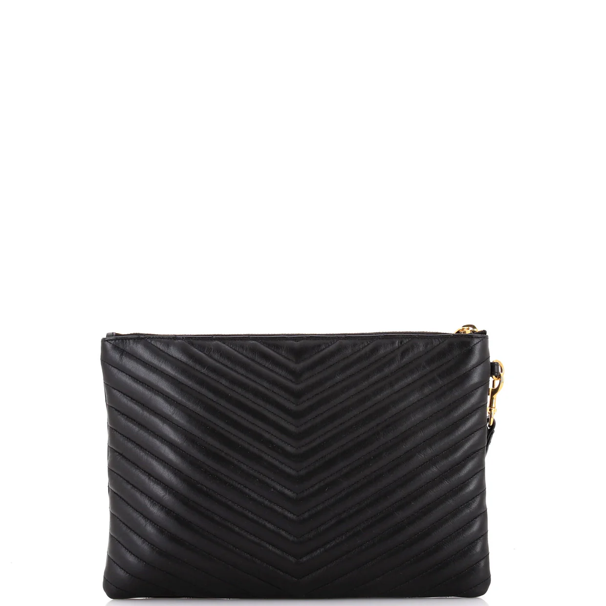 Classic Monogram Wristlet Pouch Matelasse Chevron Leather Medium - Deep Luxury