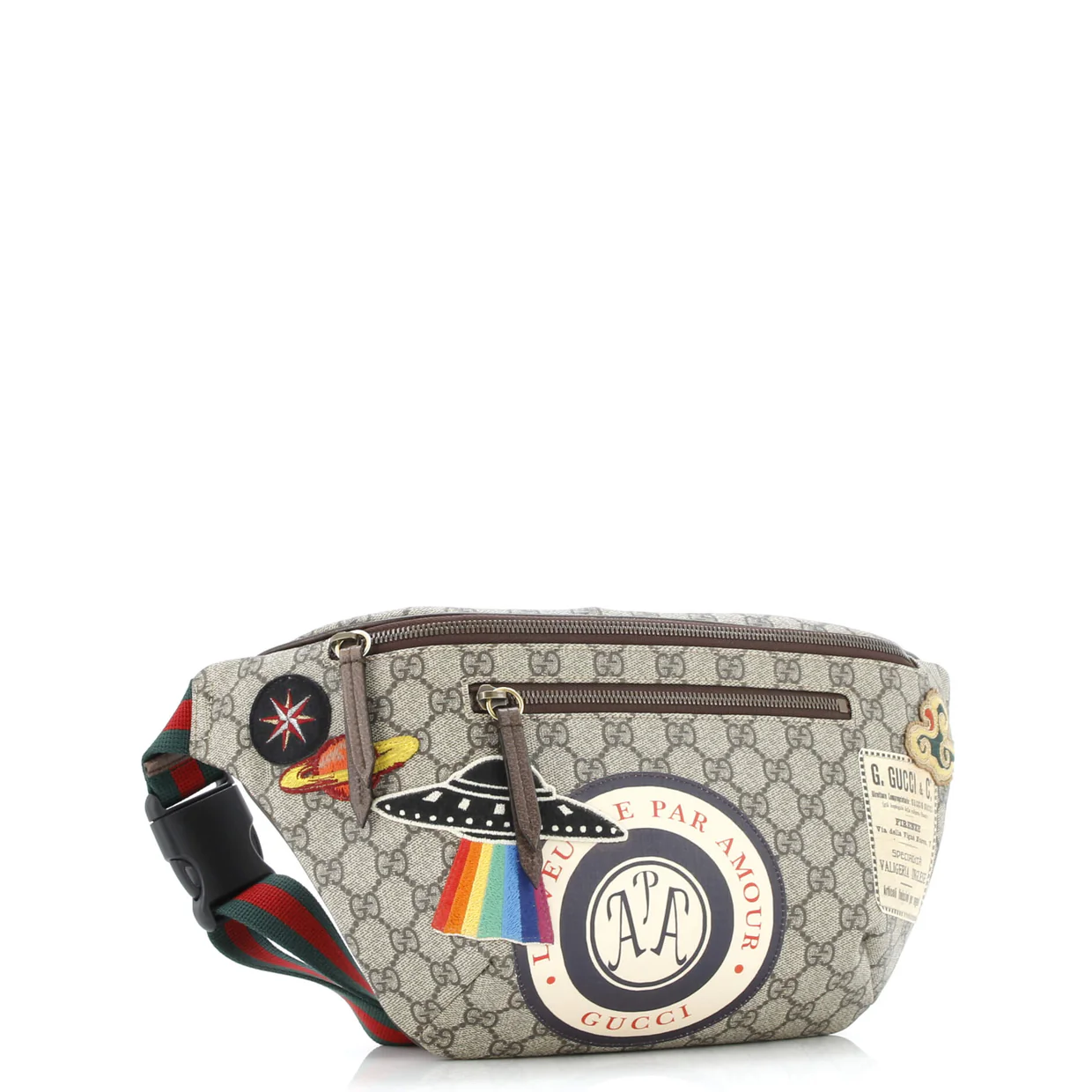 Courrier Zip Belt Bag GG Coated Canvas with Applique - Deep Luxury