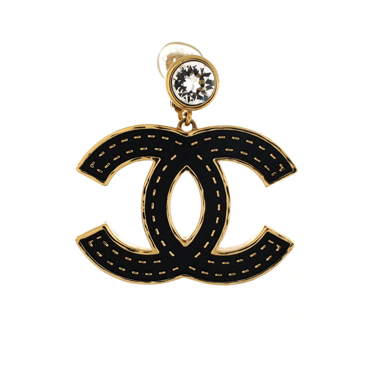 CC Drop Clip-On Earrings Metal with Crystals and Leather - Deep Luxury