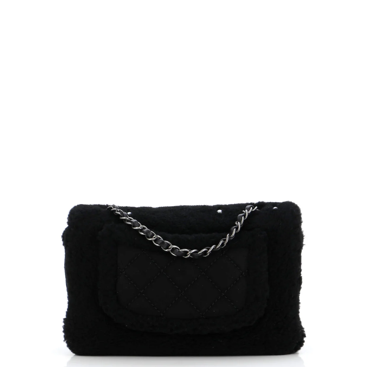 CC Chain Flap Bag Pearl Embellished Shearling Medium - Deep Luxury