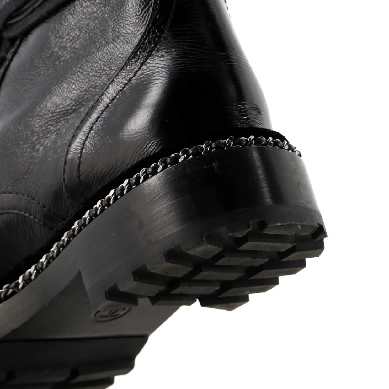 Women's Cap Toe CC Chain Around Pearl Combat Boots Leather - Deep Luxury