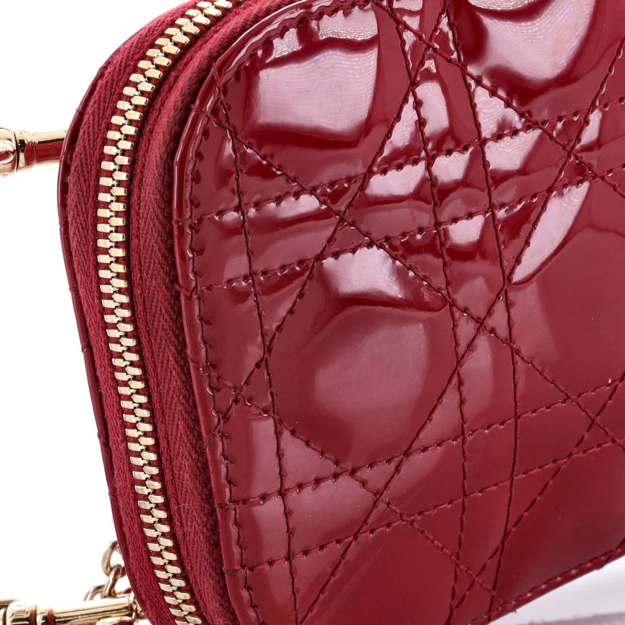 Lady Dior Phone Holder on Chain Cannage Quilt Patent - Deep Luxury