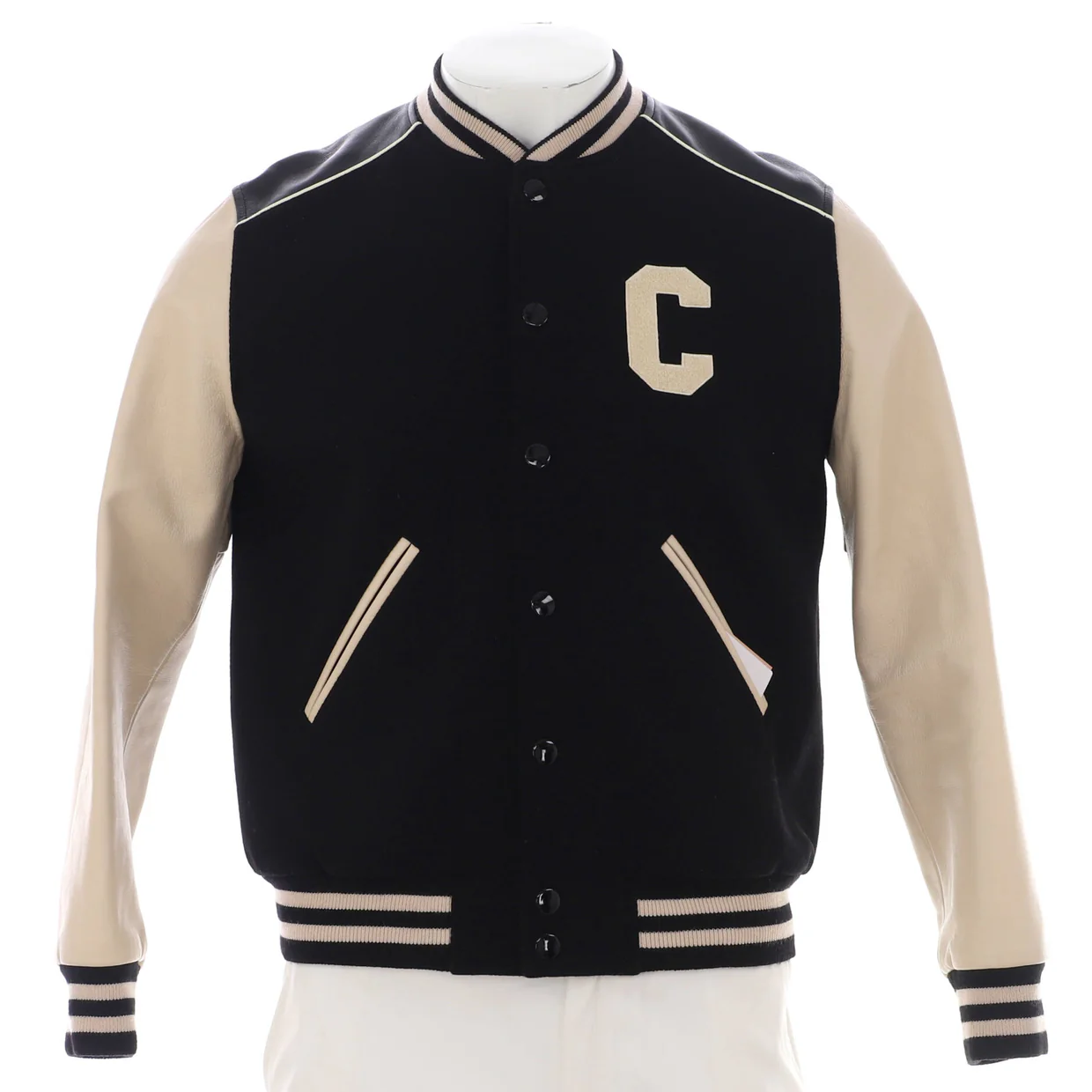 Men's Colorblock Varsity Jacket Wool and Polyamide Blend with Leather - Deep Luxury
