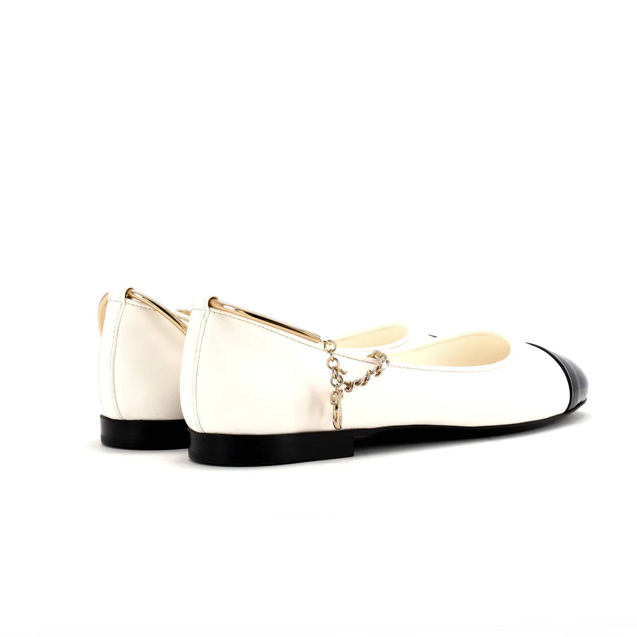 Women's Cap Toe Ankle Chain Ballerina Flats Leather - Deep Luxury