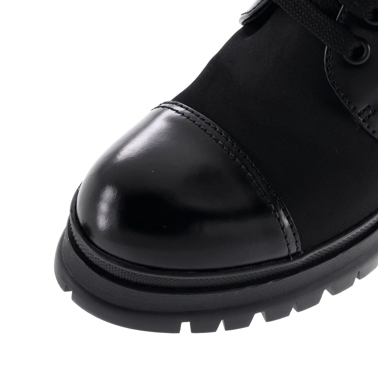 Women's Triangle Logo Heeled Ankle Boots Nylon and Leather - Deep Luxury