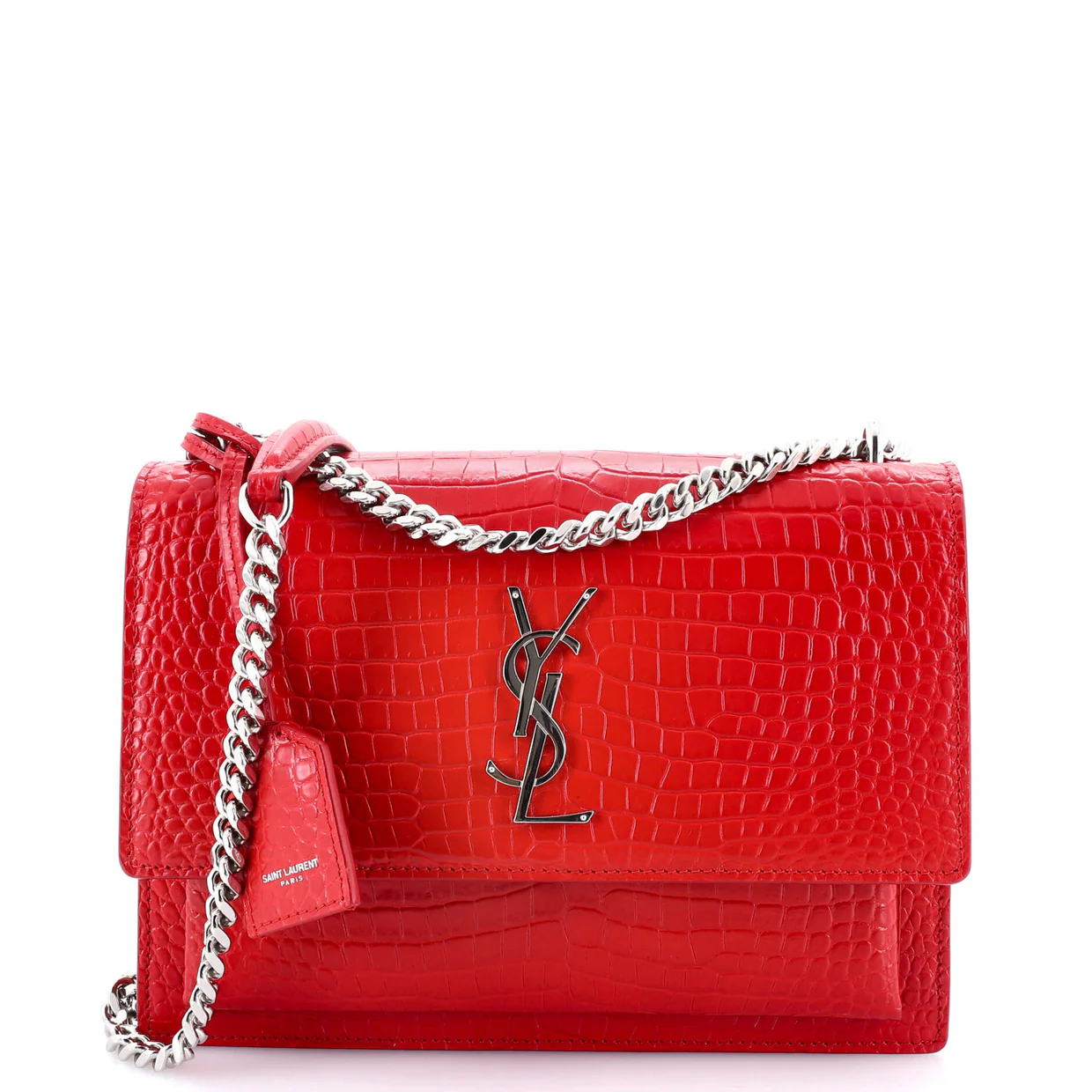 Sunset Crossbody Bag Crocodile Embossed Leather Medium - Deep Luxury