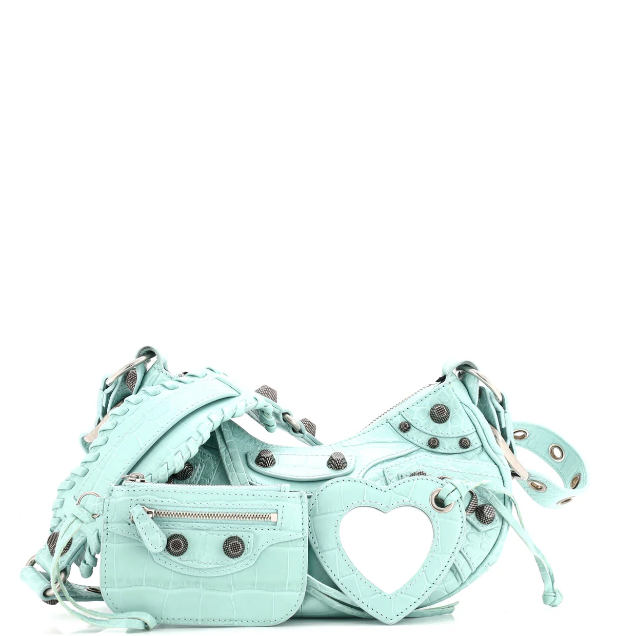 Le Cagole Giant Studs Shoulder Bag Crocodile Embossed Leather XS - Deep Luxury