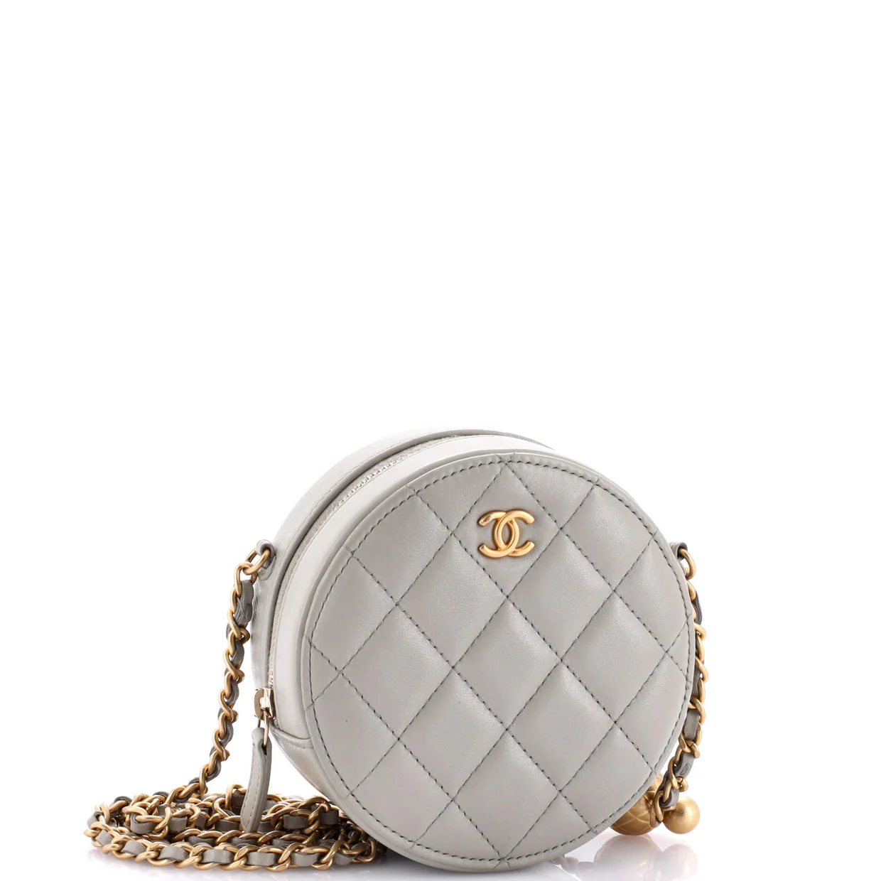 Pearl Crush Round Clutch with Chain Quilted Lambskin - Deep Luxury