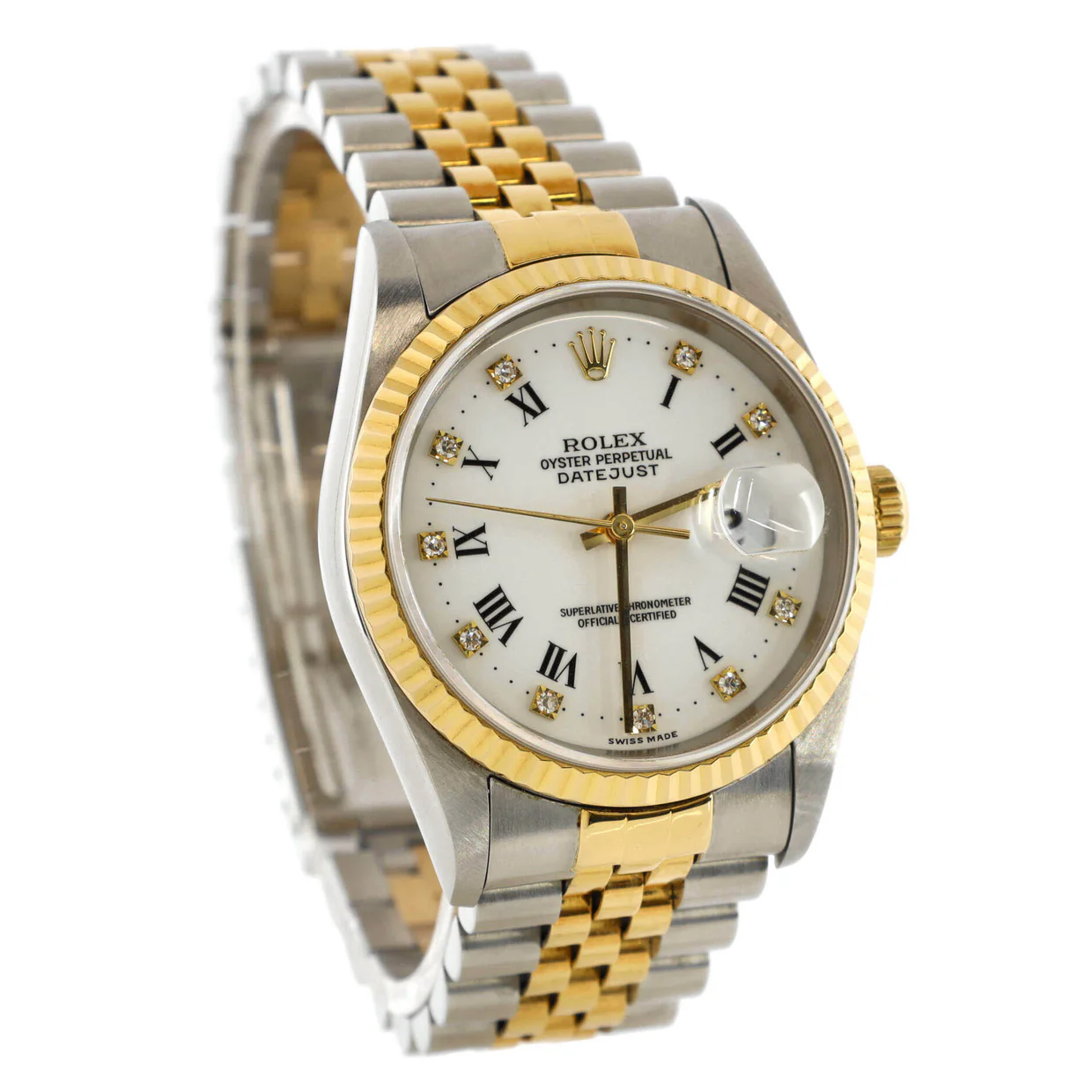 Oyster Perpetual Datejust Automatic Watch Stainless Steel and Yellow Gold with Diamond Markers 36 - Deep Luxury