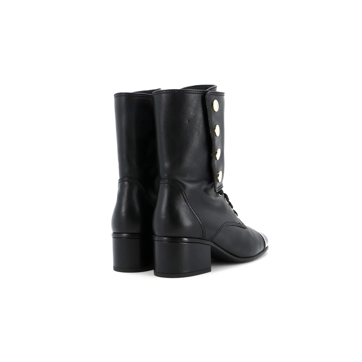 Women's Logo Button Snap Cap Toe Boots Leather with Patent - Deep Luxury