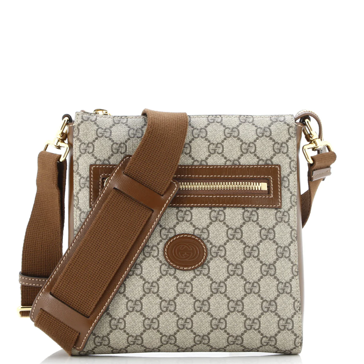 Interlocking G Patch Zip Messenger Bag GG Coated Canvas Small - Deep Luxury