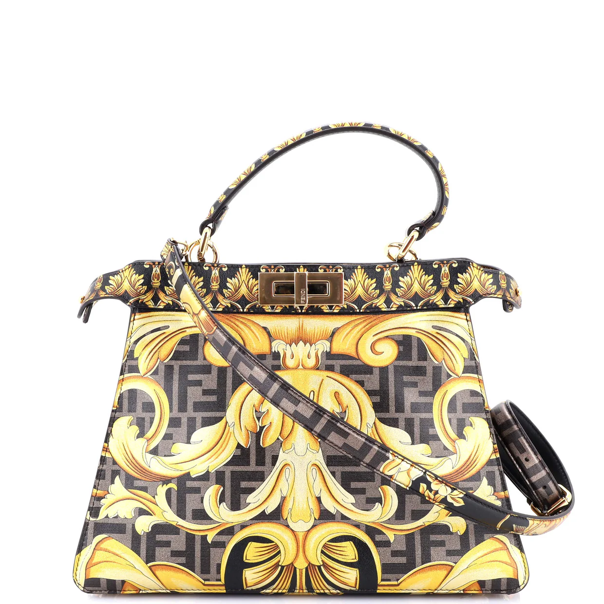 x Versace Fendace ISeeU Peekaboo Bag Printed Laminated Leather Medium - Deep Luxury