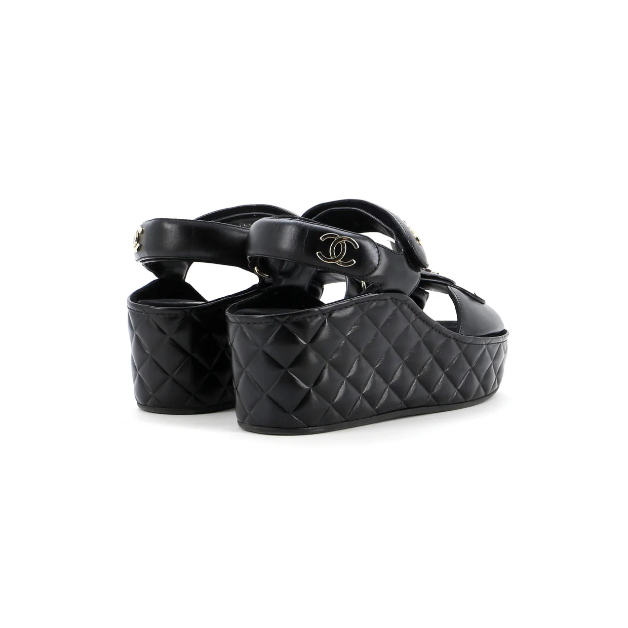 Women's Logo Velcro Strap Wedge Sandals Quilted Leather - Deep Luxury