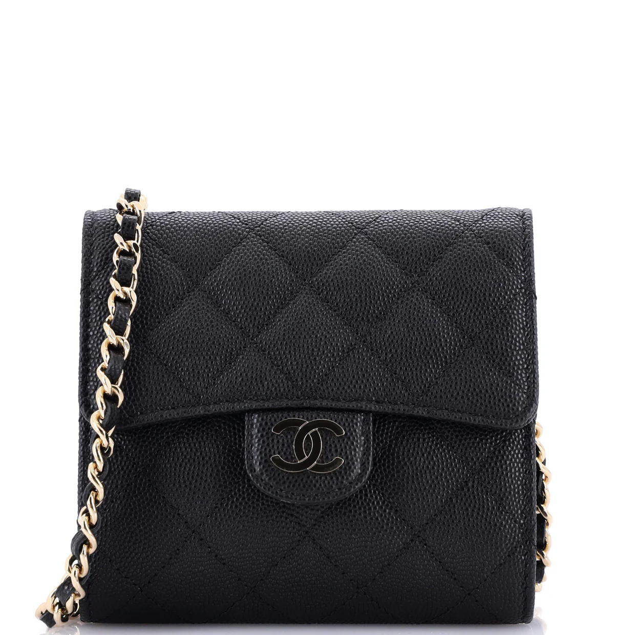Flap Zip Around Card Case On Chain Quilted Caviar Mini - Deep Luxury