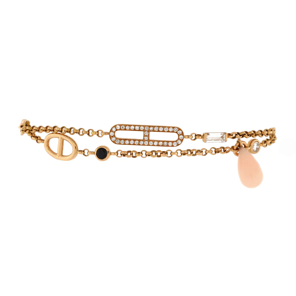 Chaine d'Ancre Chaos Bracelet 18K Rose Gold with Pink Opal, Onyx, Black Spinel and Diamonds - Deep Luxury