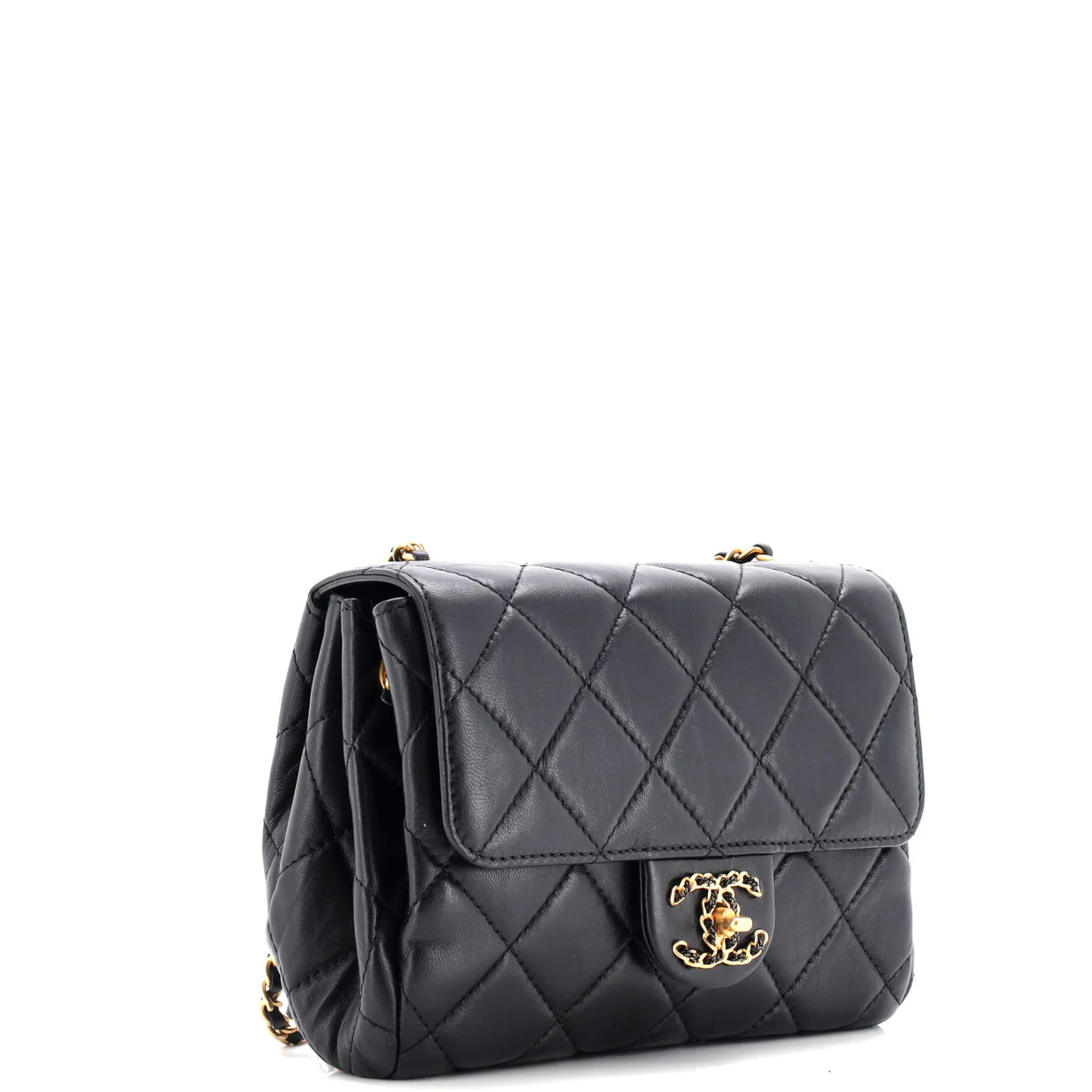 Chain Woven CC Square Accordion Flap Bag Quilted Lambskin Mini - Deep Luxury