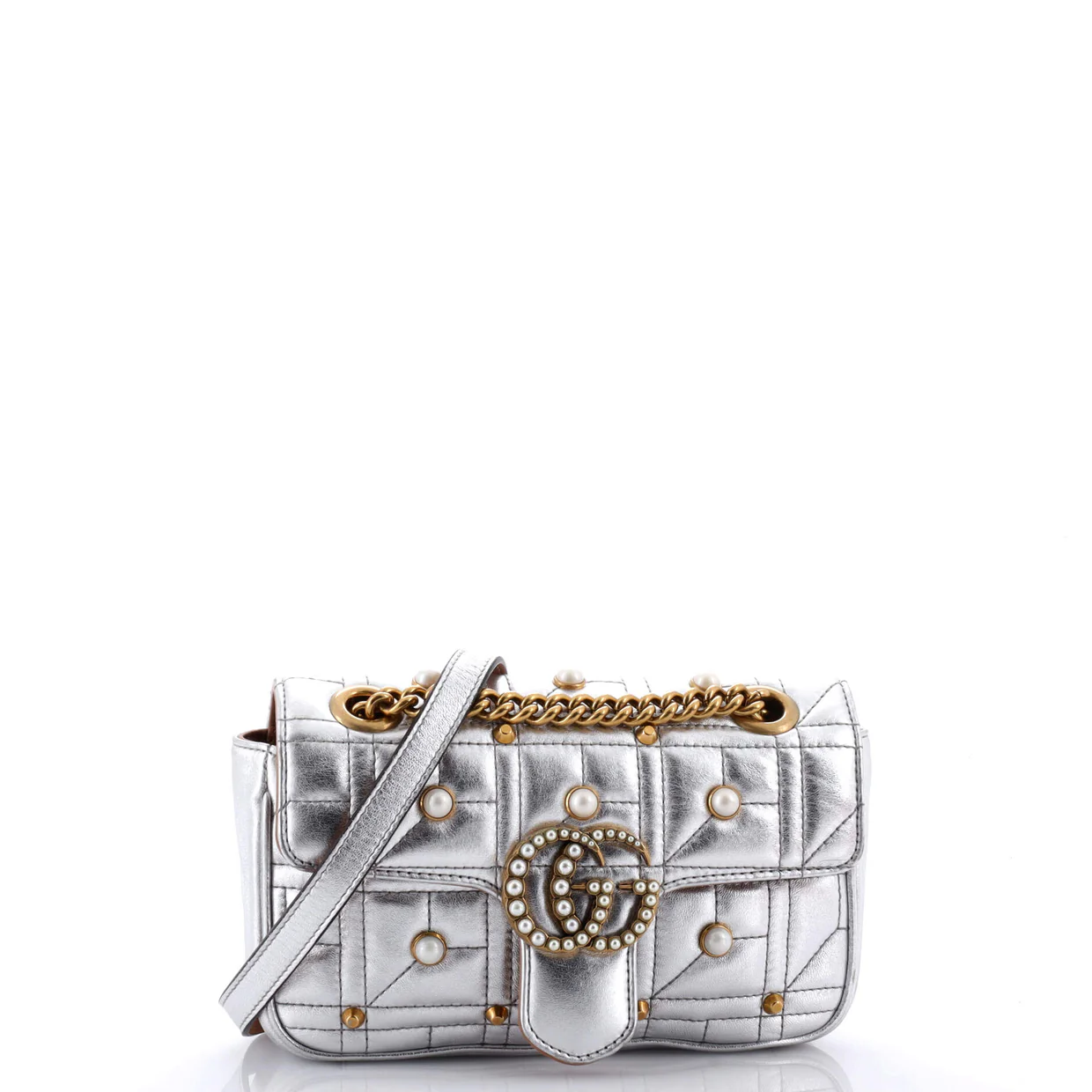 Pearly GG Marmont Flap Bag Embellished Matelasse Leather Mini - Deep Luxury