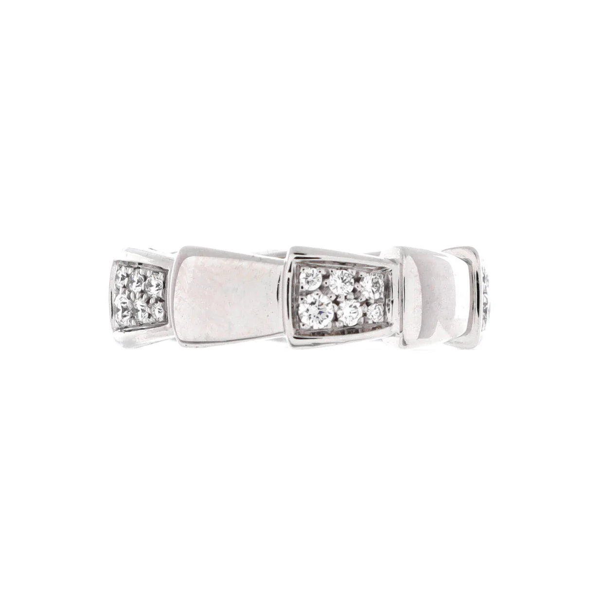 Serpenti Viper Ring 18K White Gold with Half Pave Diamonds Large - Deep Luxury