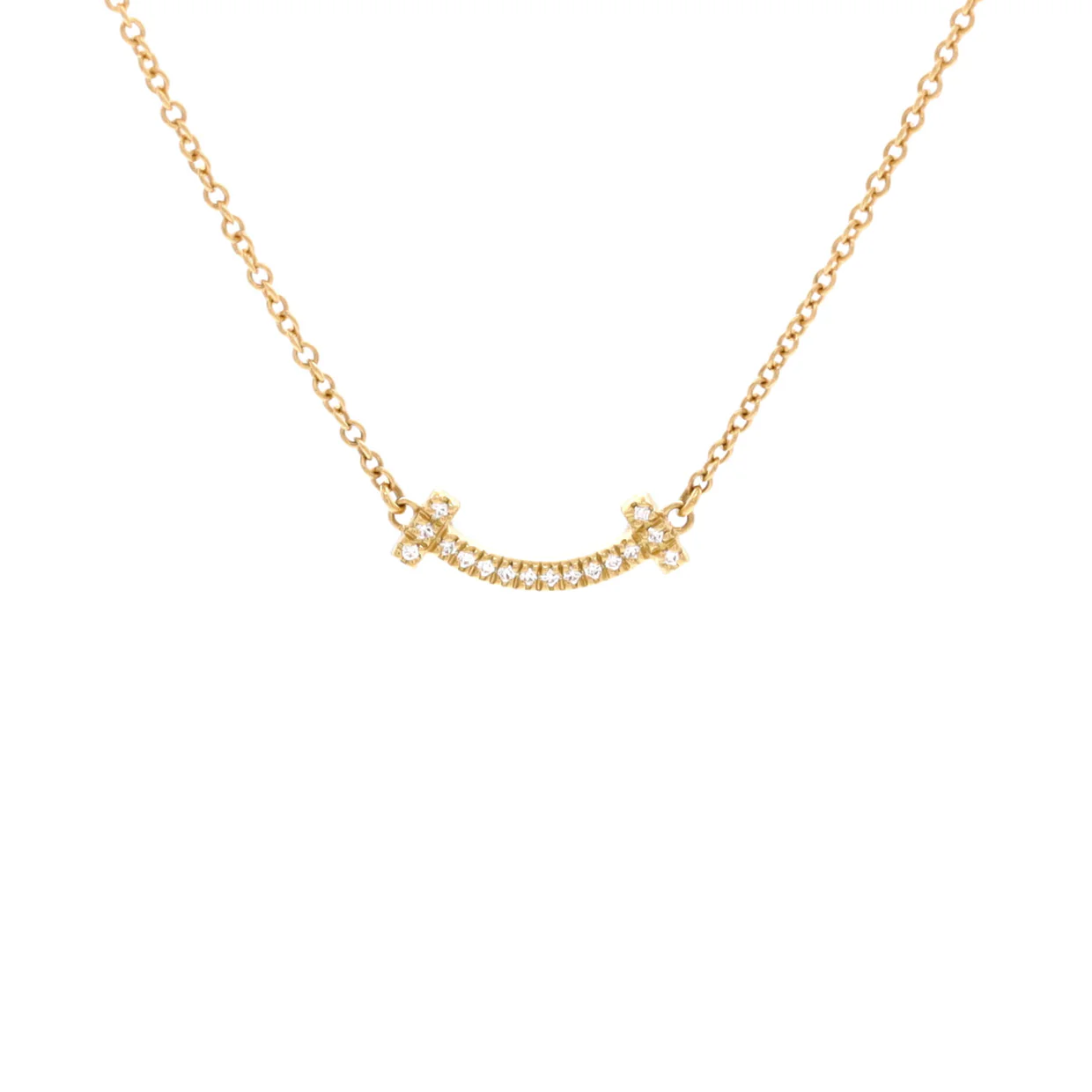 T Smile Pendant Necklace 18K Yellow Gold with Diamonds Mini - Deep Luxury