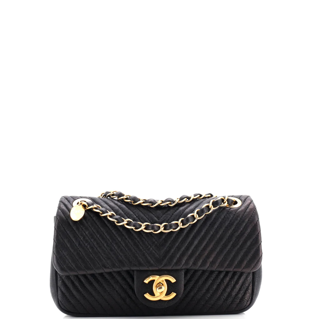 Medallion Charm Flap Bag Chevron Wrinkled Lambskin Small - Deep Luxury