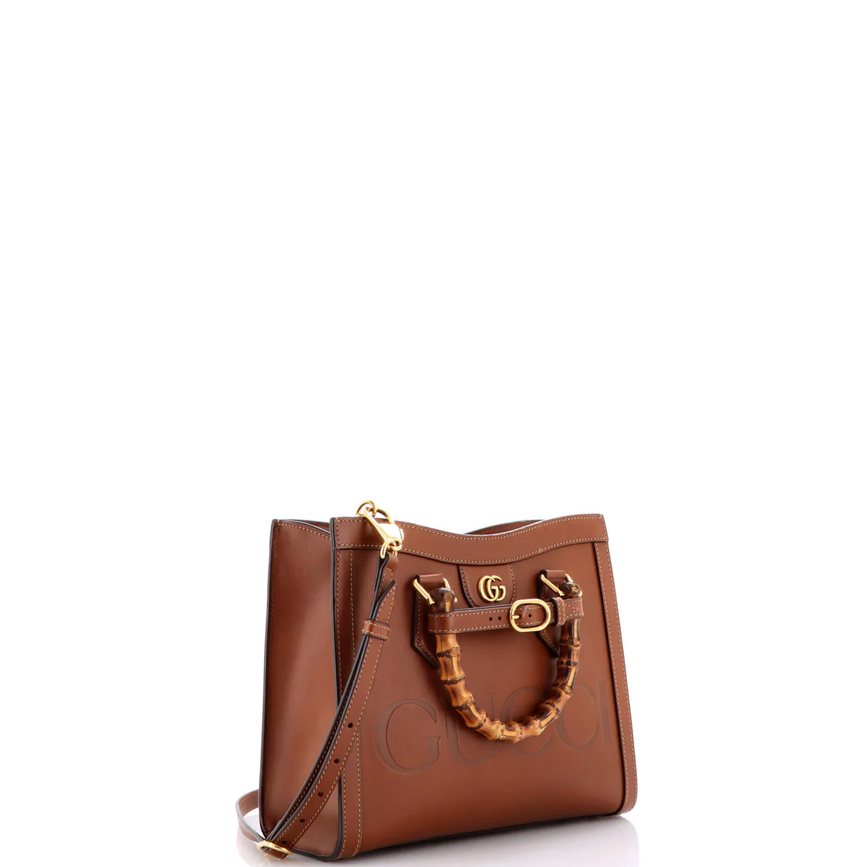 Diana NM Logo Bamboo Handle Tote Embossed Leather Small - Deep Luxury