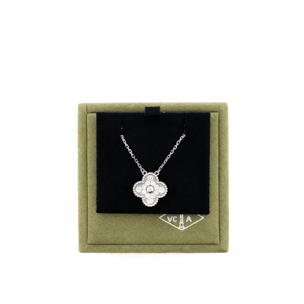 Vintage Alhambra Pendant Necklace 18K White Gold and Diamonds - Deep Luxury