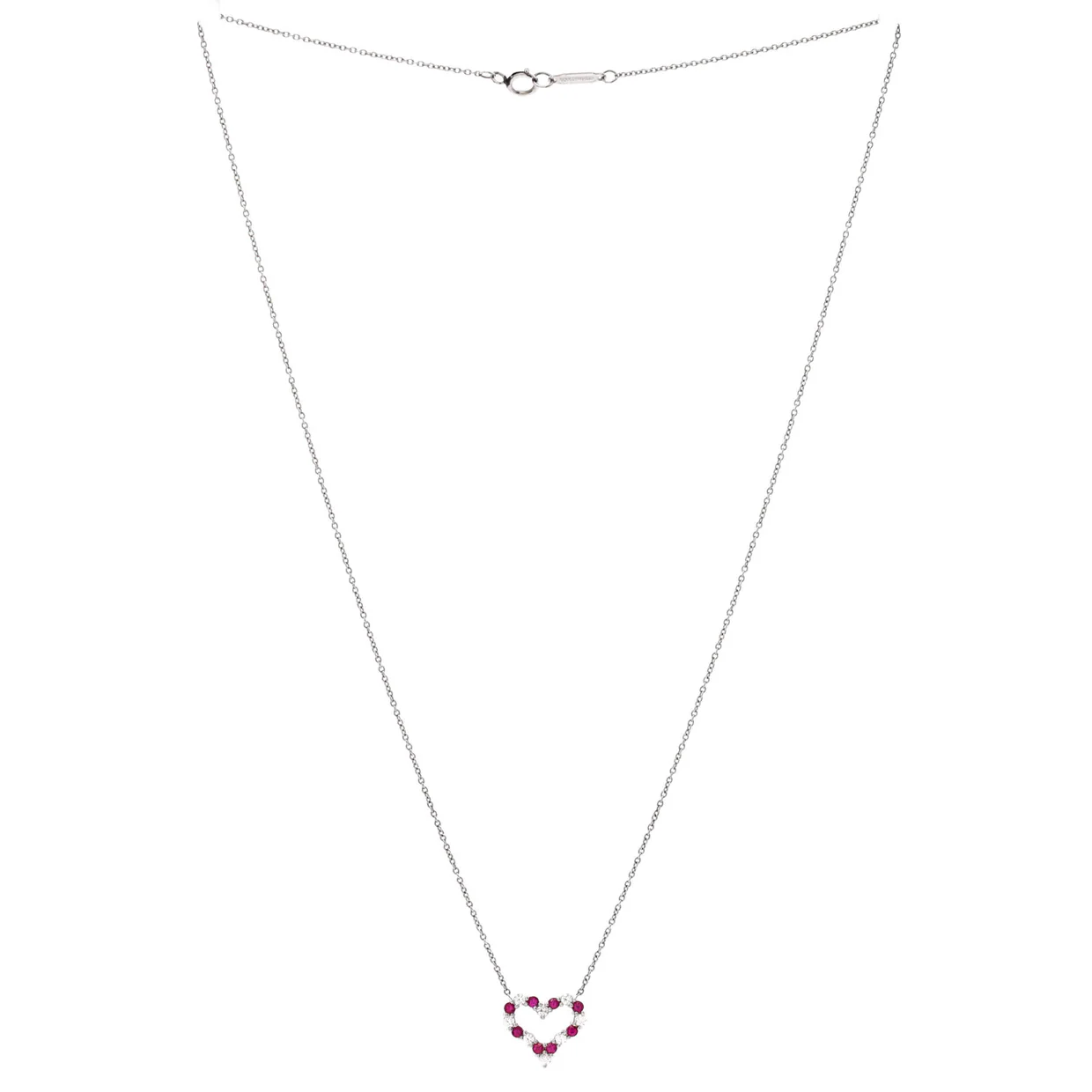 Heart Pendant Necklace Platinum with Diamonds and Pink Sapphires Mini - Deep Luxury