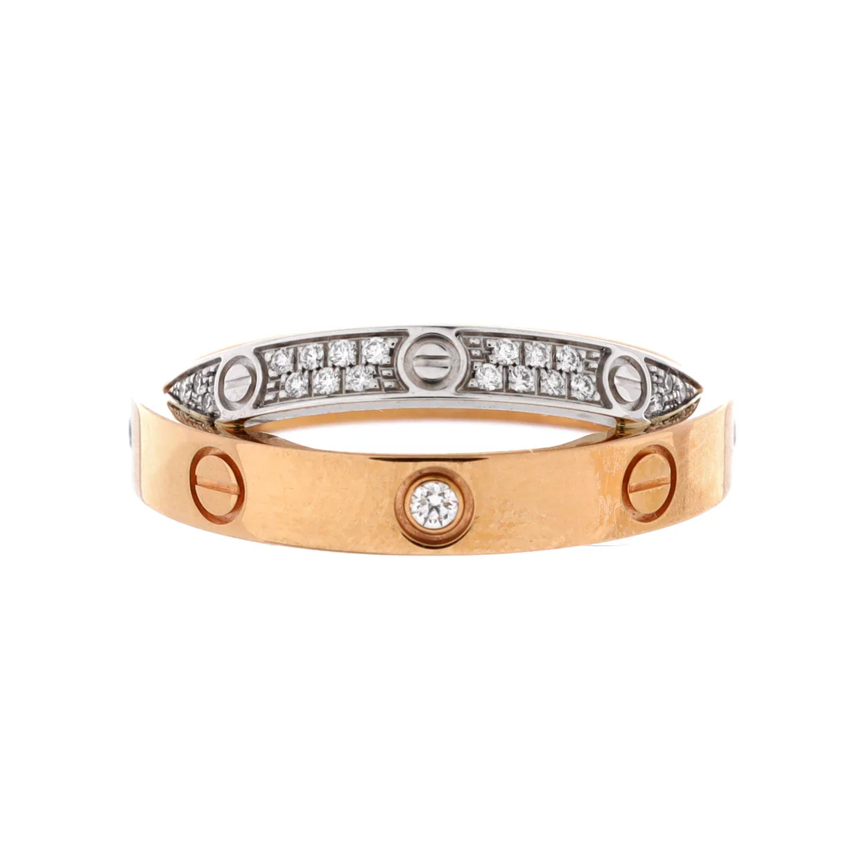 Love Double Ring 18K Rose Gold and 18K White Gold with Pave Diamonds - Deep Luxury